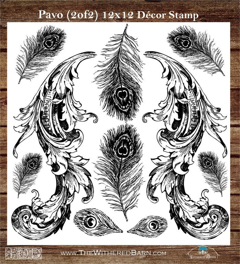 Pavo 12 X 12 IOD stamp 2 sheets - by Iron Orchid Designs