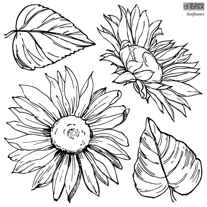 Sunflowers 12 X 12 IOD stamp 2 sheets - by Iron Orchid Designs
