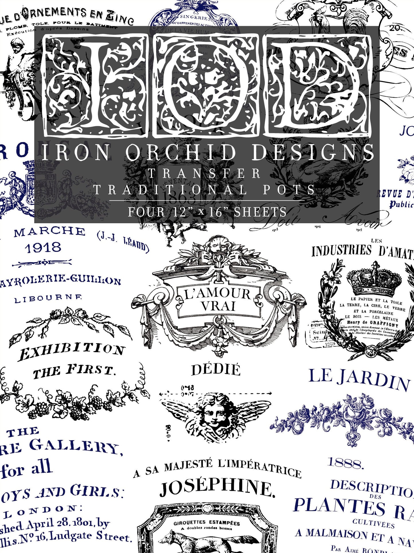 IOD transfer Traditional Pots Transfer pad with (4) 12 X 16 Sheets by Iron Orchid Designs Furniture transfer decal