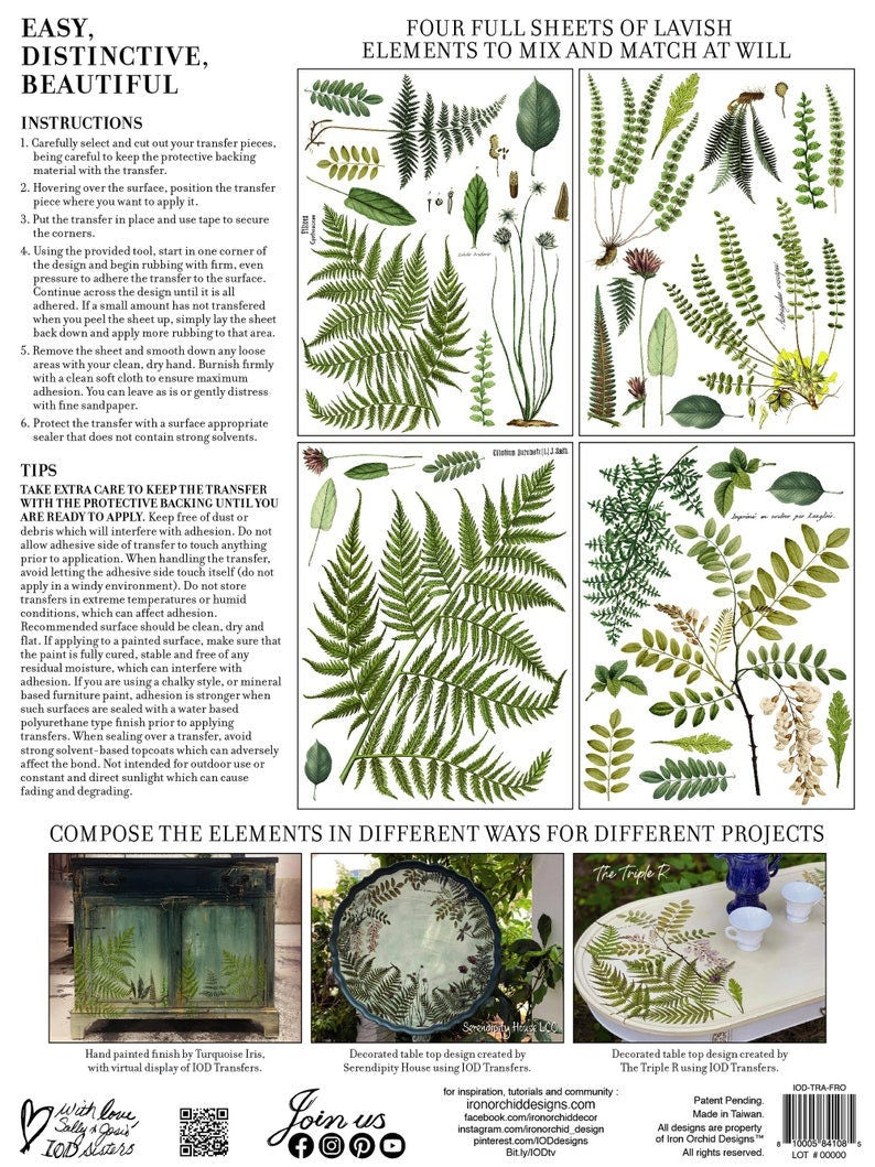 IOD transfer Fronds Botanical Transfer pad with (4) 12 X 16 Sheets by Iron Orchid Designs Furniture transfer decal