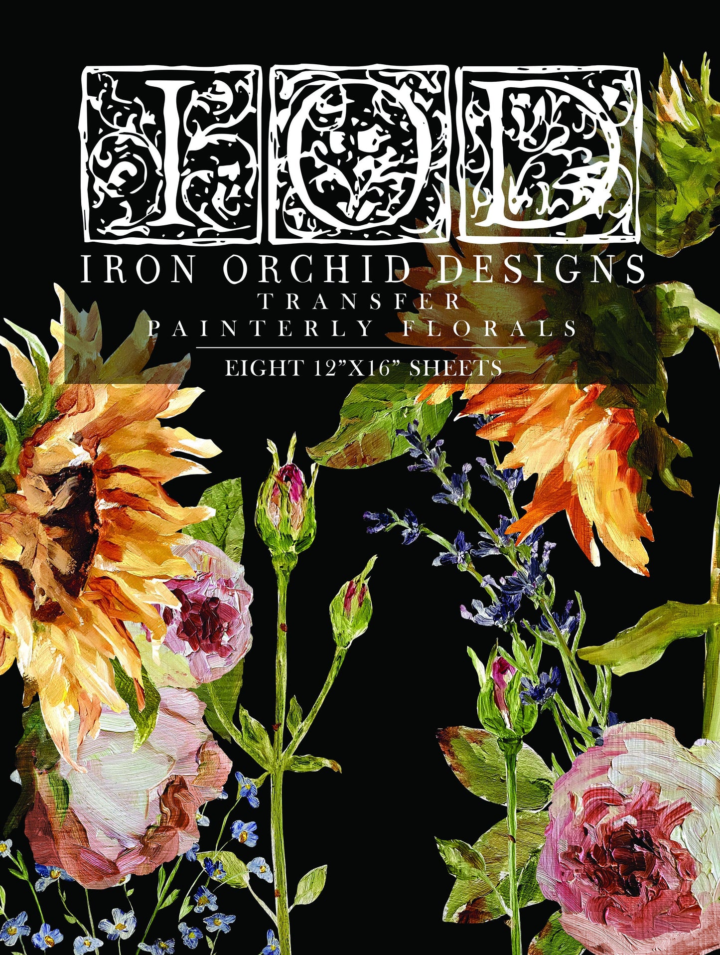 Painterly Floral IOD Transfer Pad with (8) 12 X 16 Sheets by Iron Orchid Designs Rub-On Furniture Transfer Decal