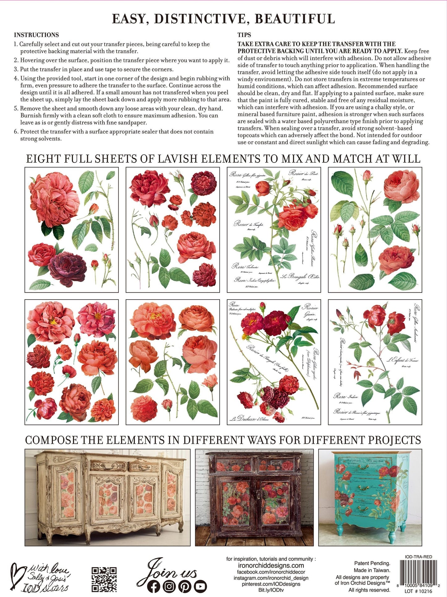 Redoute II IOD Transfer Pad with (8) 12 X 16 Sheets by Iron Orchid Designs Rub-On Furniture Transfer Decal