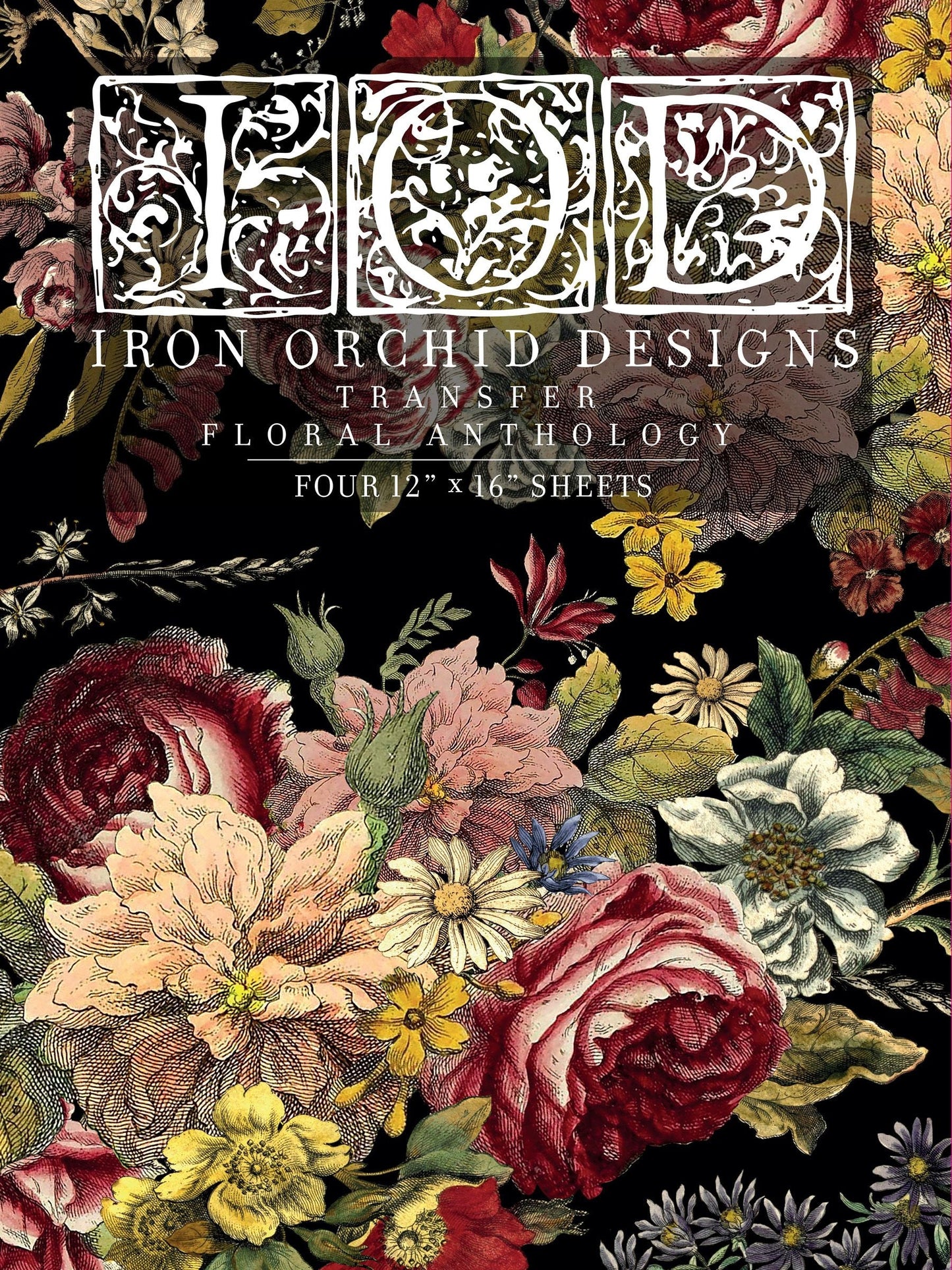 Floral Anthology IOD Transfer Pad with (4) 12 X 16 Sheets by Iron Orchid Designs Rub-On Furniture Transfer Decal