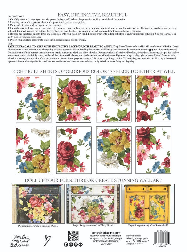 Wall flower IOD Transfer Pad with (8) 12 X 16 Sheets by Iron Orchid Designs  Rub-On Furniture Transfer Decal