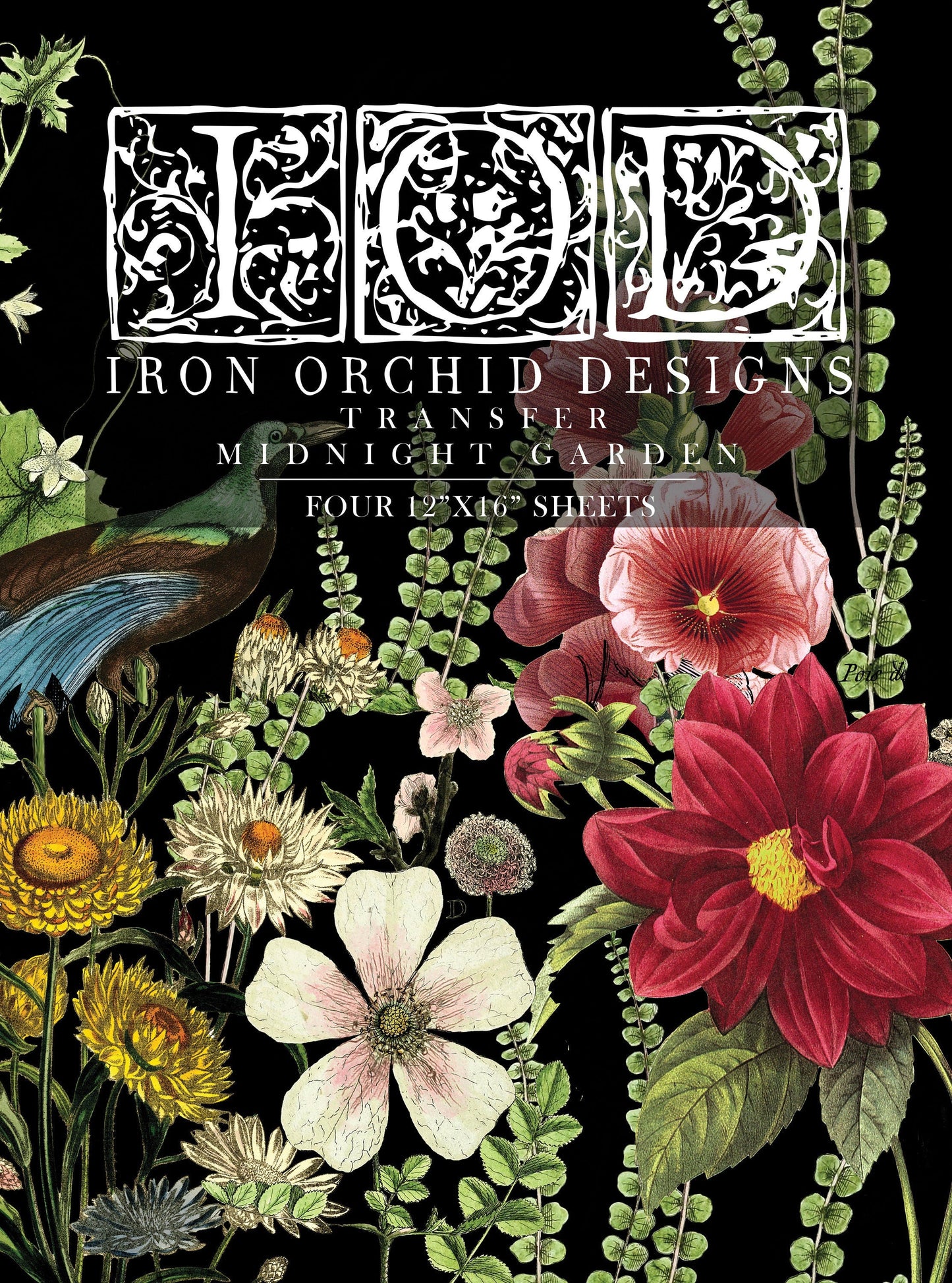 Midnight garden IOD Transfer Pad with (4) 12 X 16 Sheets by Iron Orchid Designs  Rub-On Furniture Transfer Decal