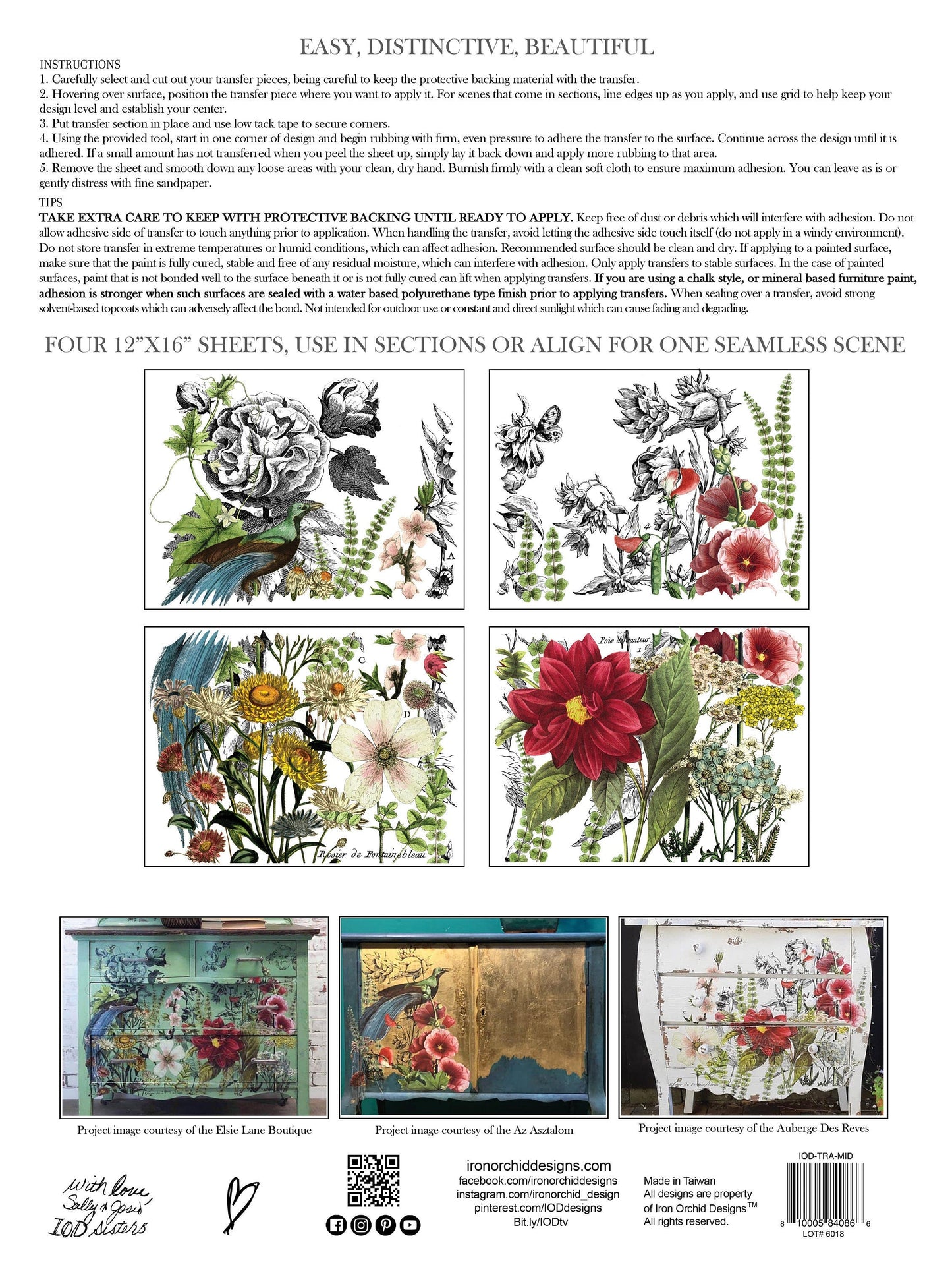 Midnight garden IOD Transfer Pad with (4) 12 X 16 Sheets by Iron Orchid Designs  Rub-On Furniture Transfer Decal