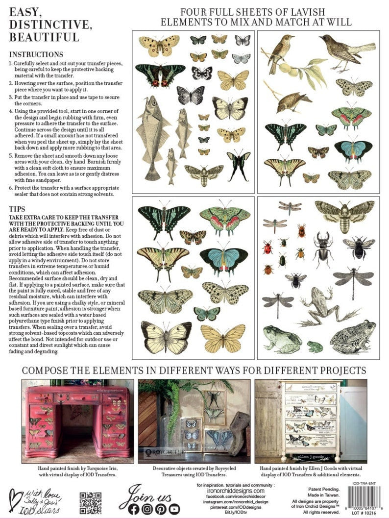 Entomology Etcetera IOD Transfer Pad with (4) 12 X 16 Sheets by Iron Orchid Designs Rub-On Furniture Transfer Decal