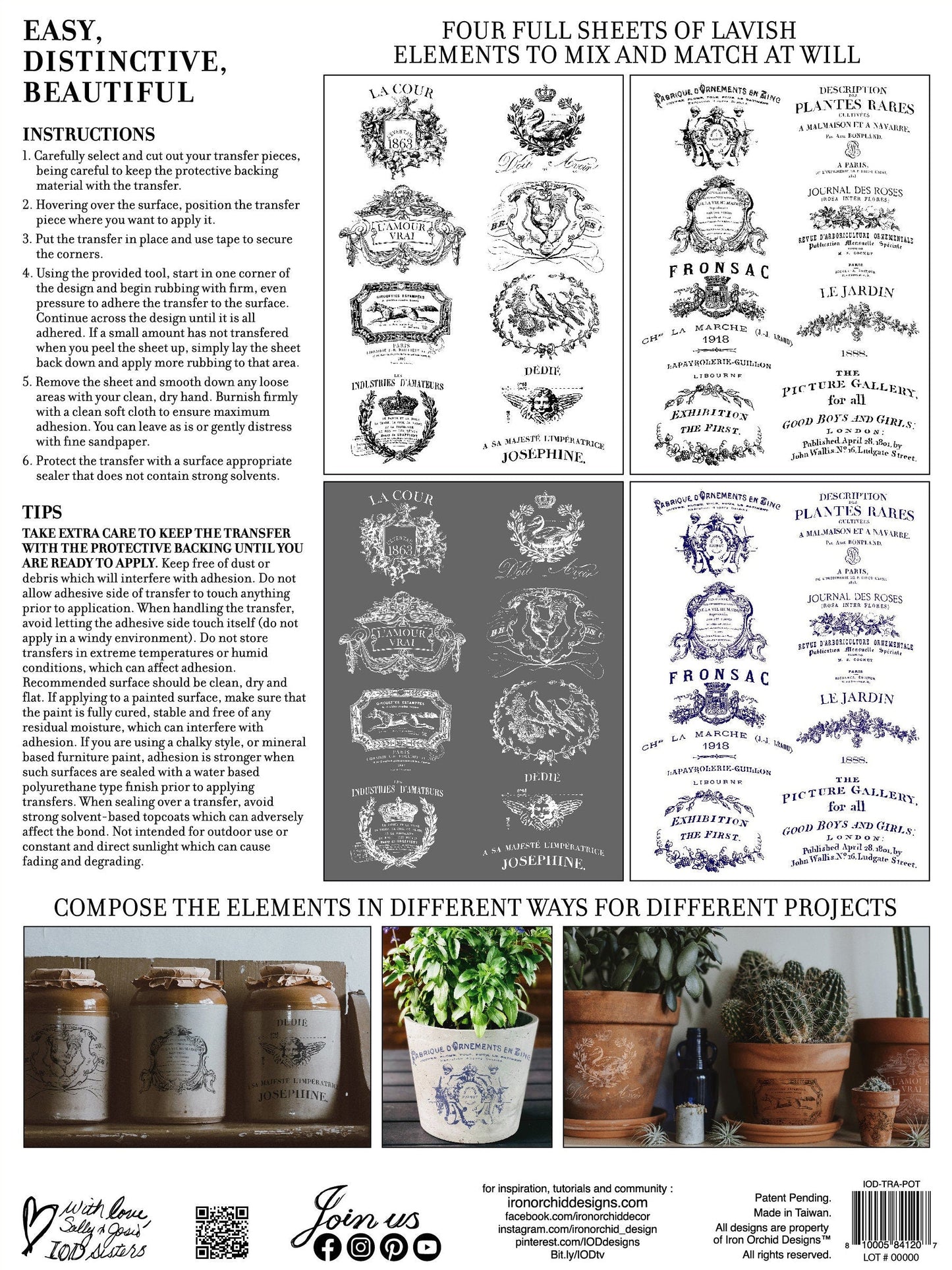 Traditional Pots IOD Transfer Pad with (4) 12 X 16 Sheets by Iron Orchid Designs Rub-On Furniture Transfer Decal