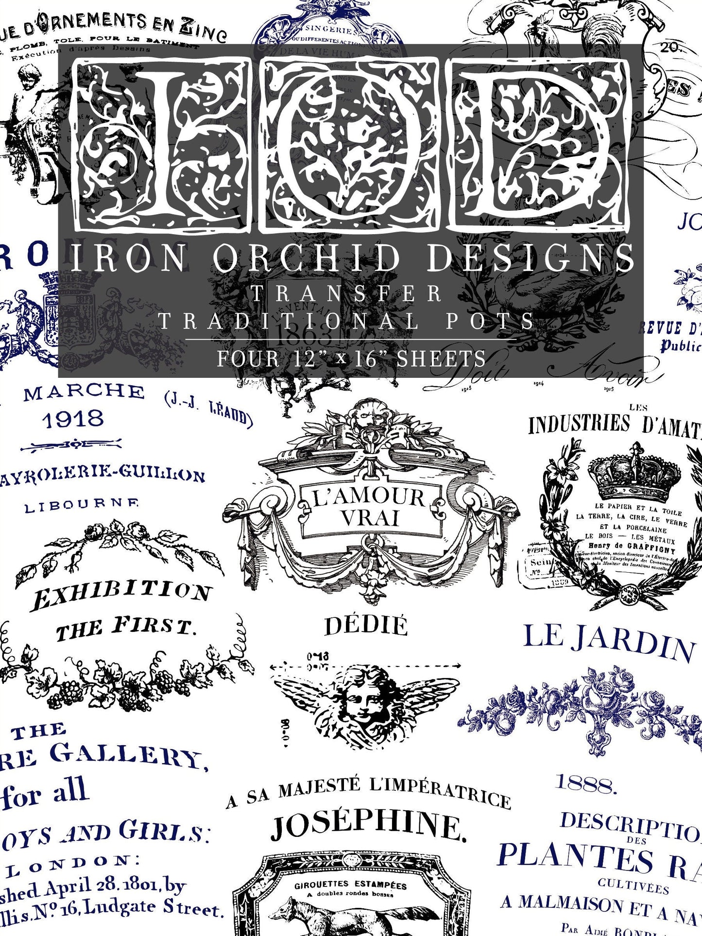 Traditional Pots IOD Transfer Pad with (4) 12 X 16 Sheets by Iron Orchid Designs Rub-On Furniture Transfer Decal