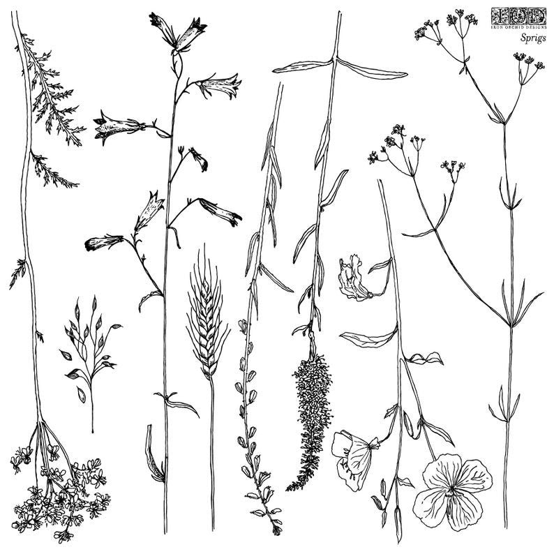 Sprigs 12 X 12  IOD stamp 1 sheet - by Iron Orchid Designs