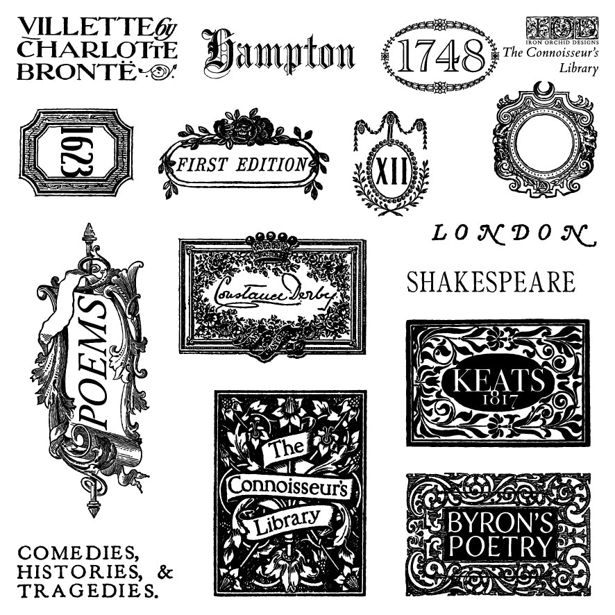 The Connoisseur’s Library IOD stamp 4 sheets 6 X 6 - by Iron Orchid Designs