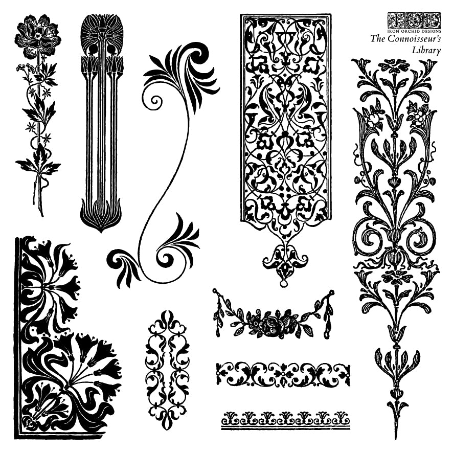 The Connoisseur’s Library IOD stamp 4 sheets 6 X 6 - by Iron Orchid Designs