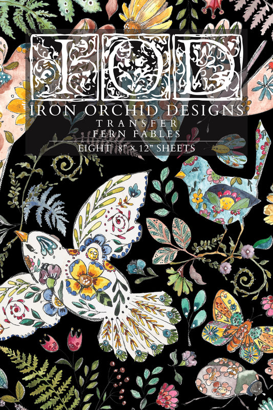 Fern Fables IOD Transfer Pad with (8) 8 x 12 Sheets by Iron Orchid Designs Rub-On Furniture Transfer Decal - New Release