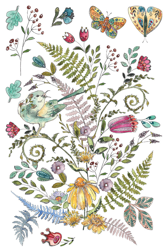 Fern Fables IOD Transfer Pad with (8) 8 x 12 Sheets by Iron Orchid Designs Rub-On Furniture Transfer Decal - New Release