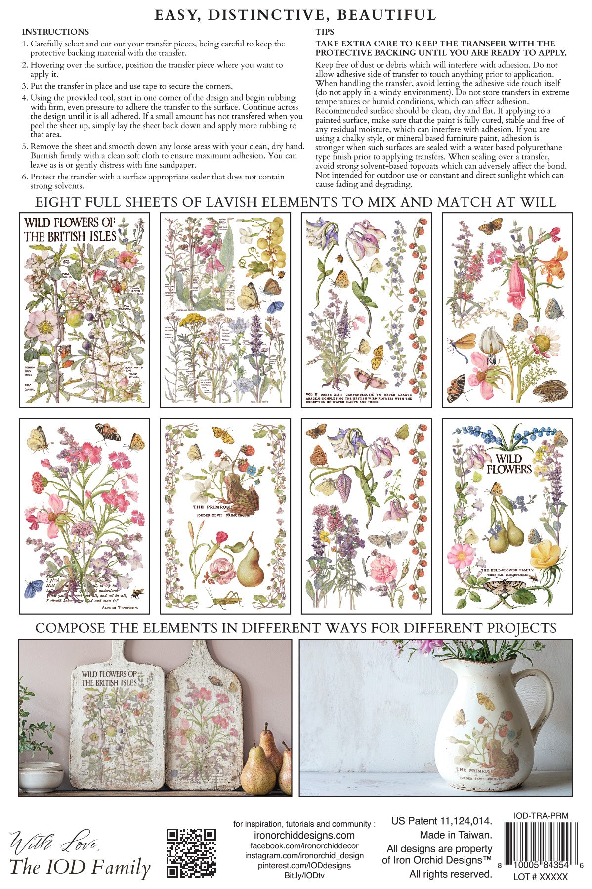 Primrose Isle IOD Transfer Pad with (8) 8 x 12 Sheets by Iron Orchid Designs Rub-On Furniture Transfer Decal - New Release