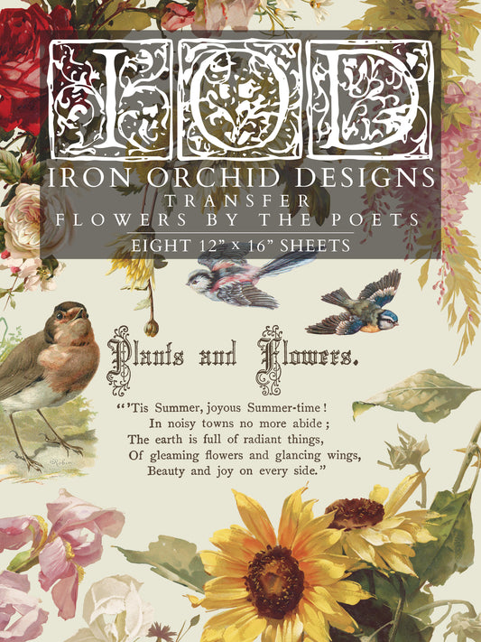 Flowers by the Poets IOD Transfer Pad with (8) 12 X 16 Sheets by Iron Orchid Designs Rub-On Furniture Transfer Decal
