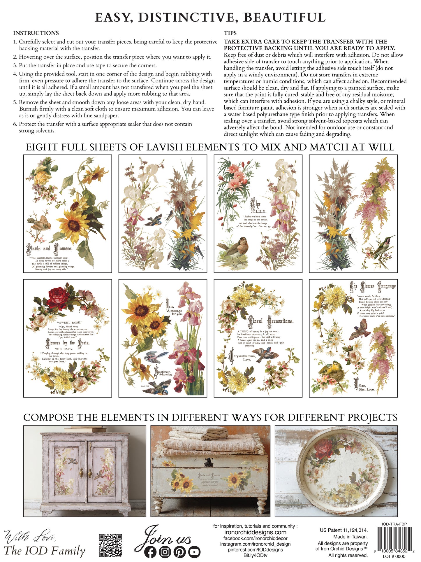Flowers by the Poets IOD Transfer Pad with (8) 12 X 16 Sheets by Iron Orchid Designs Rub-On Furniture Transfer Decal
