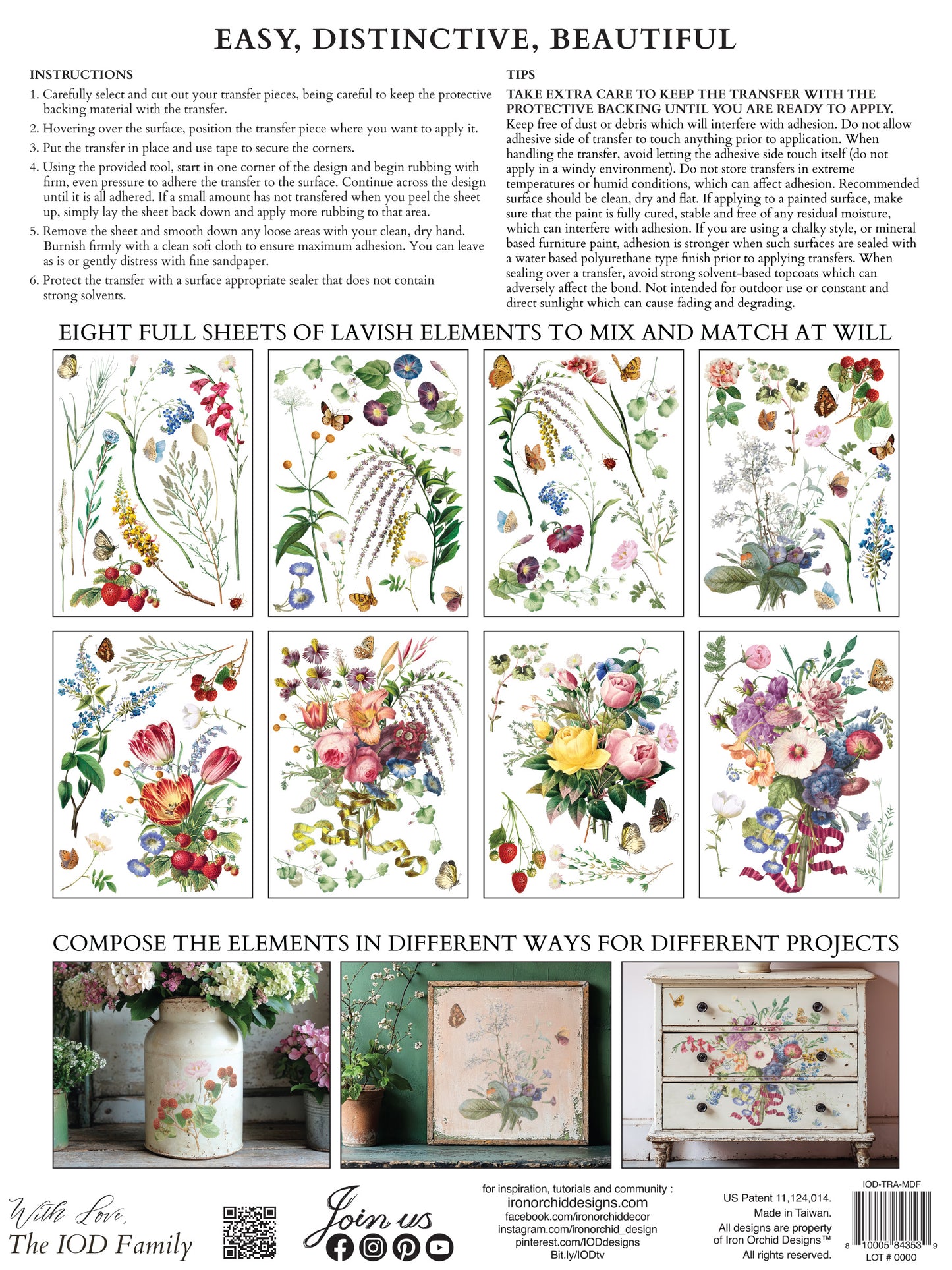 Marché des Fleurs IOD Transfer Pad with (8) 12 X 16 Sheets by Iron Orchid Designs Rub-On Furniture Transfer Decal