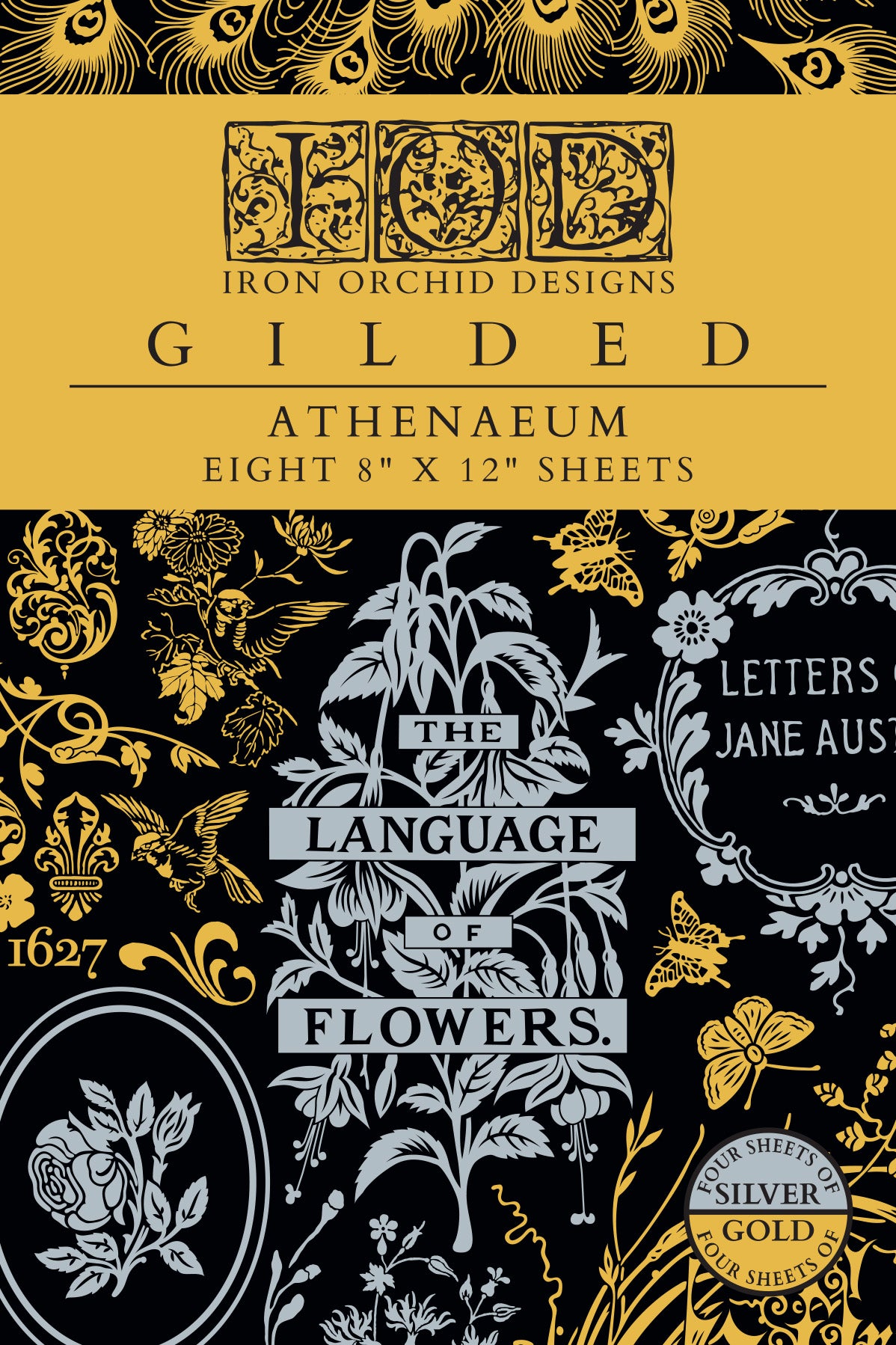 Athenæum IOD Gold Foil Transfer Pad with (8) 8 x 12 Sheets by Iron Orchid Designs Rub-On Furniture Transfer Decal