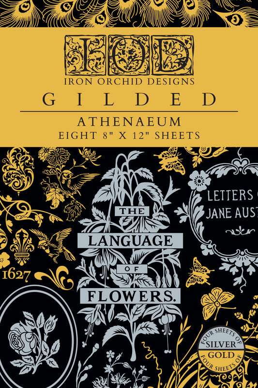 Athenæum IOD Gold Foil Transfer Pad with (8) 8 x 12 Sheets by Iron Orchid Designs Rub-On Furniture Transfer Decal
