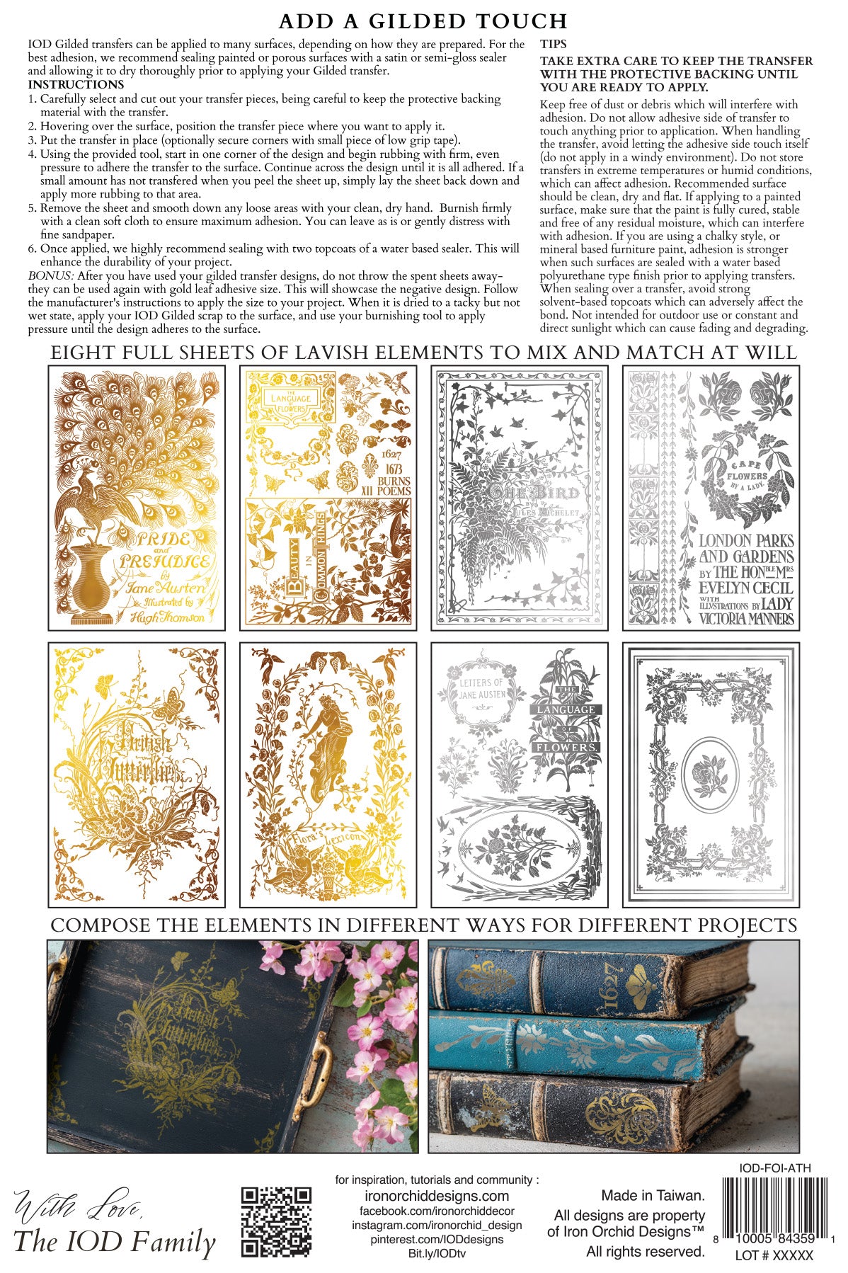 Athenæum IOD Gold Foil Transfer Pad with (8) 8 x 12 Sheets by Iron Orchid Designs Rub-On Furniture Transfer Decal