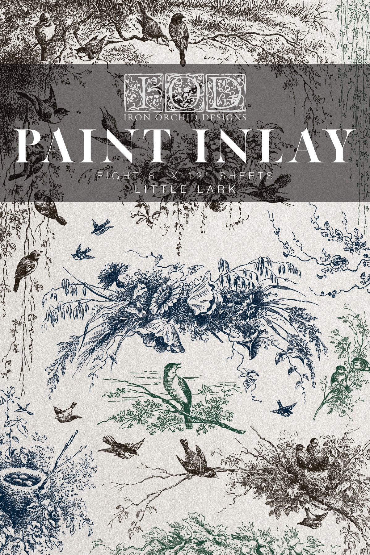 Little Lark IOD Paint Inlay by Iron Orchid Design (8) 8 X 12 Sheets Limited Release