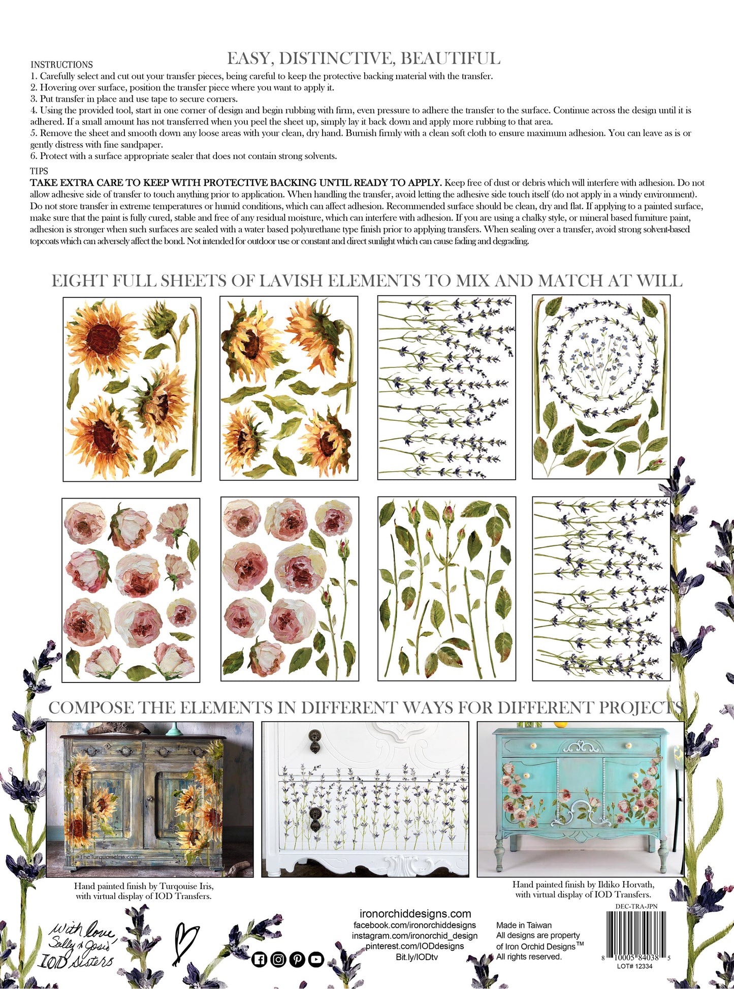 Painterly Floral IOD Transfer Pad with (8) 12 X 16 Sheets by Iron Orchid Designs Rub-On Furniture Transfer Decal