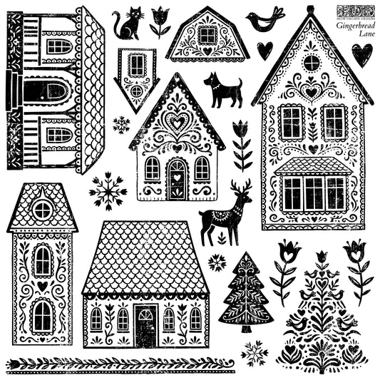 Gingerbread Lane 12 x 12 IOD stamp - by Iron Orchid Designs - 2026 Limited Holiday Release