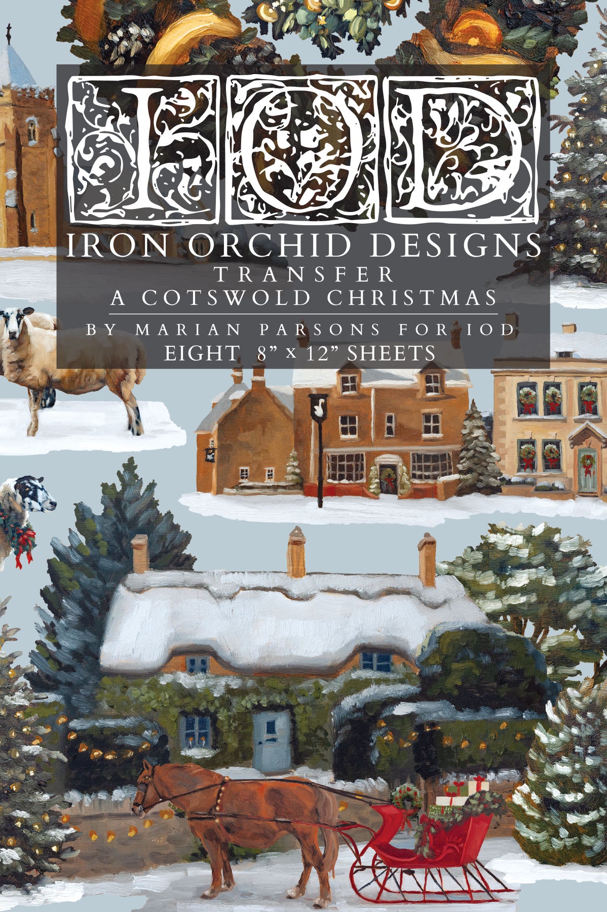 A Cotswold Christmas IOD Transfer Pad with (8) 8 x 12 Sheets by Iron Orchid Designs Rub-On Transfer Decal - 2026 Limited Holiday Release