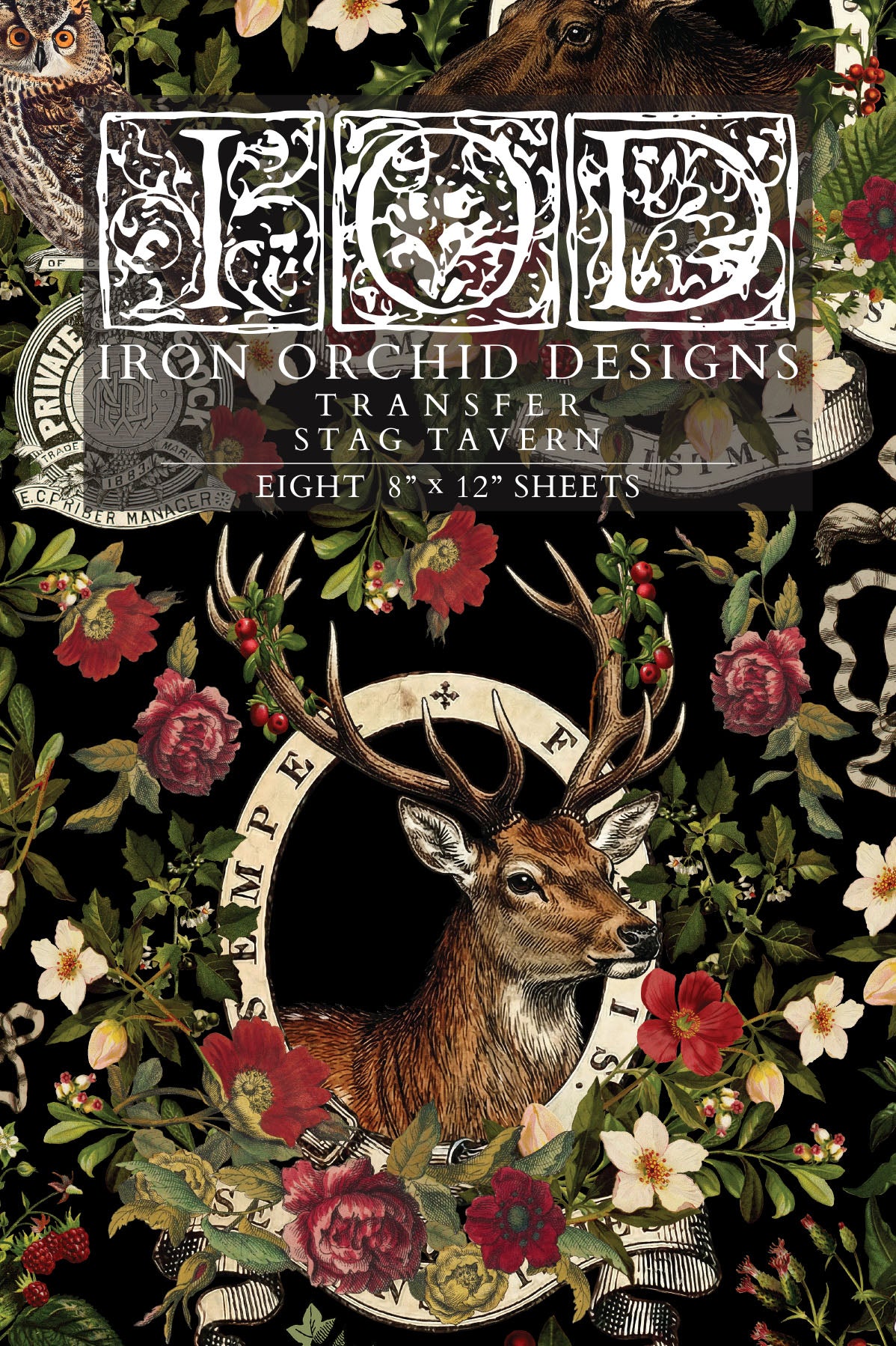Stag Tavern IOD Transfer Pad with (8) 8 x 12 Sheets by Iron Orchid Designs Rub-On Furniture Transfer Decal - 2026 Limited Holiday Release
