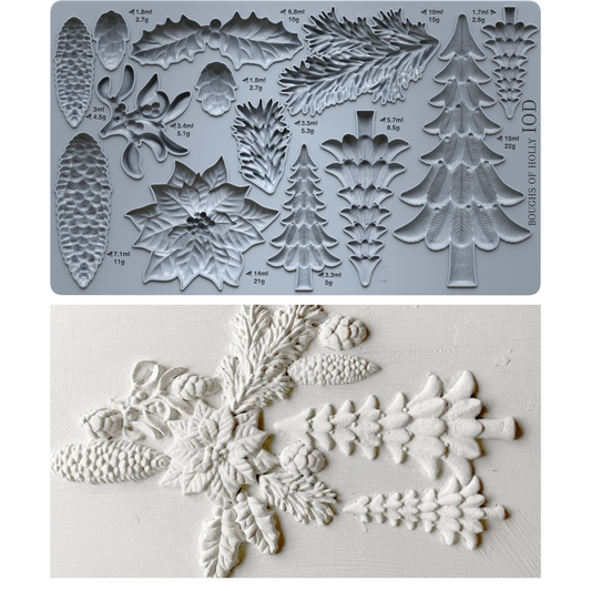 Boughs of Holly IOD decor mould 6 x 10 - by Iron Orchid Designs - 2026 Limited Holiday Release