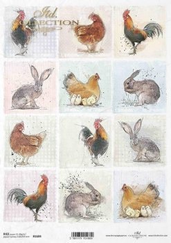 Farm Animals pastel background ITD Decoupage Rice Paper | Size A4 | 8.27x11.7 in | R1684