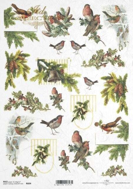 Christmas Cardinals ITD Decoupage Rice Paper | Size A4 | 8.27x11.7 in | R0604