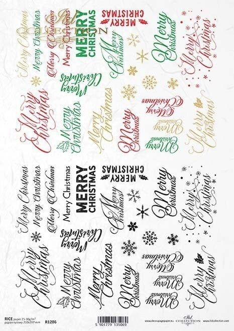 Merry Chrismas happy holidays words ITD Decoupage Rice Paper | Size A4 | 8.27x11.7 in | R1286