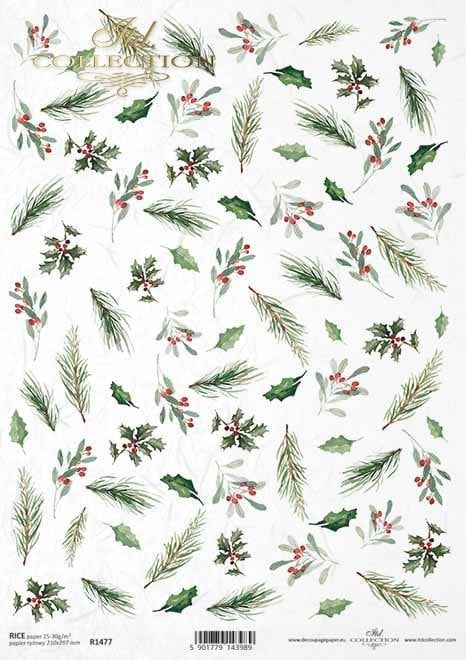 Holly and Evergreen ITD Decoupage Rice Paper | Size A4 | 8.27x11.7 in | R1477