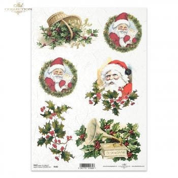 Santas and Holly ITD Decoupage Rice Paper | Size A4 | 8.27x11.7 in | R0182