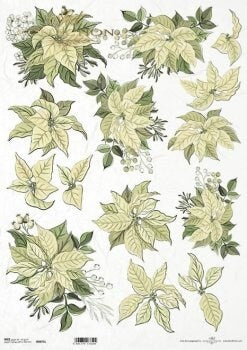 White Poinsettias ITD Decoupage Rice Paper | Size A3 | 16.5inch x 11.7inch| R0975L