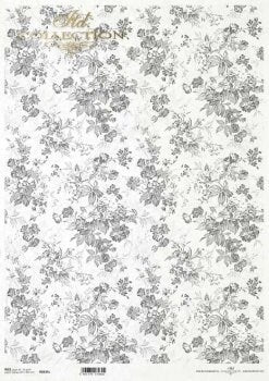 Gray flower wallpaper motif ITD Decoupage Rice Paper | Size A3 | 16.5inch x 11.7inch | R0834L