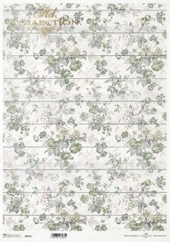 Green flower wallpaper motif on boards ITD Decoupage Rice Paper | Size A3 | 16.5inch x 11.7inch | R0839L