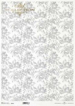 Gray flower wallpaper motif ITD Decoupage Rice Paper | Size A3 | 16.5inch x 11.7inch | R0842L