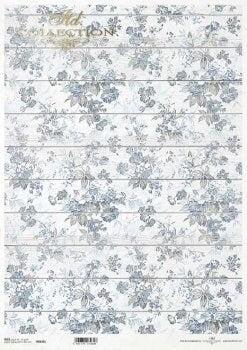 Blue flower wallpaper motif on boards ITD Decoupage Rice Paper | Size A3 | 16.5inch x 11.7inch | R0838L