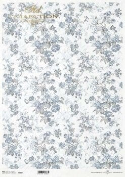 Blue flower wallpaper motif ITD Decoupage Rice Paper | Size A3 | 16.5inch x 11.7inch | R0837L