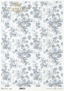 Blue flower wallpaper motif ITD Decoupage Rice Paper | Size A3 | 16.5inch x 11.7inch| R0845L