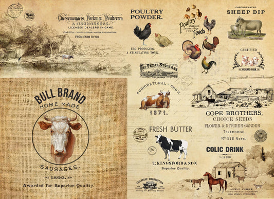 Roycycled Decoupage Paper | Barnyard Masterboard 20" x 30" Sheet