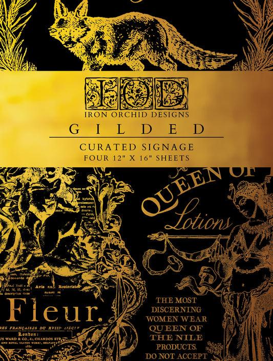 Curated Signage IOD Gold Foil Transfer Pad with (4) 12 X 16 Sheets by Iron Orchid Designs Rub-On Furniture Transfer Decal