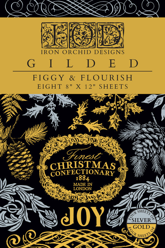 Figgy & Flourish IOD Foil Transfer Pad (8) 8 x 12 Sheets by Iron Orchid Designs Rub-On Furniture Transfer Decal 2025 Limited Holiday Release