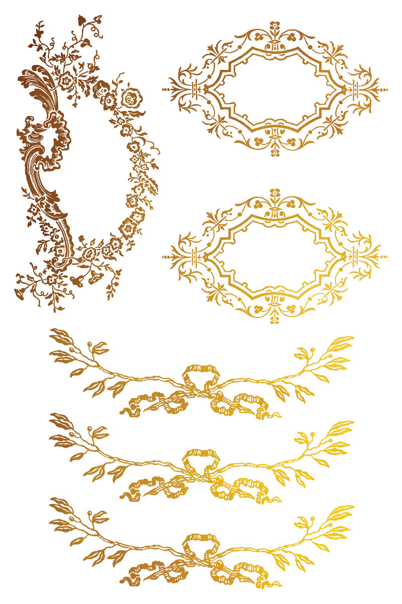 Petits Ornements IOD Gold Foil Transfer Pad with (8) 8 x 12 Sheets by Iron Orchid Designs Rub-On Furniture Transfer Decal - New Release