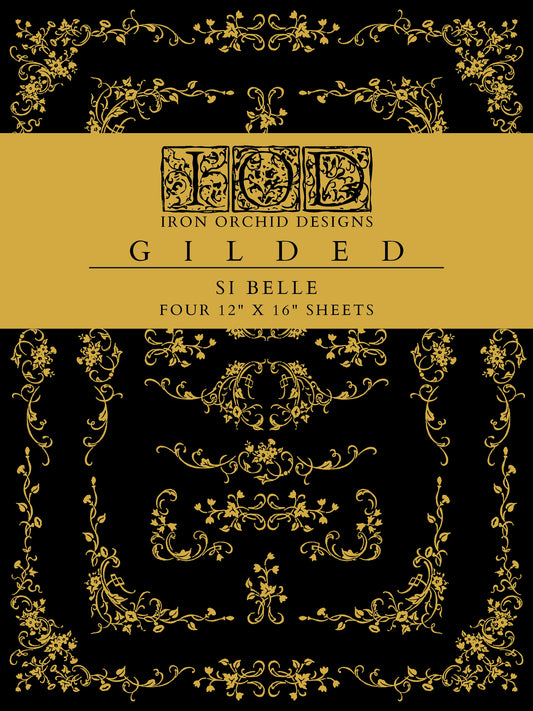 Si Belle IOD Gold Foil Transfer Pad with (4) 12 X 16 Sheets by Iron Orchid Designs Rub-On Furniture Transfer Decal - New Release
