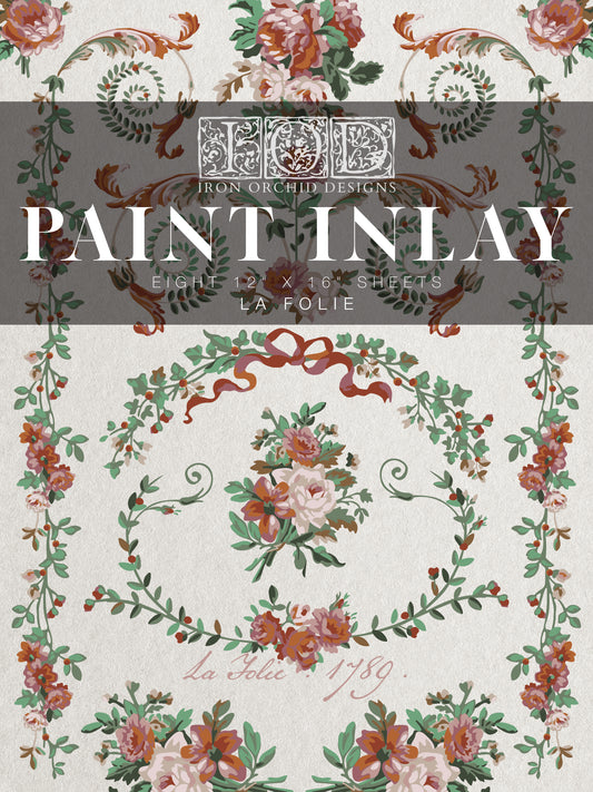 La Folie IOD Paint Inlay by Iron Orchid Design (8) 12 X 16 Sheets - 2025 Limited Holiday Release