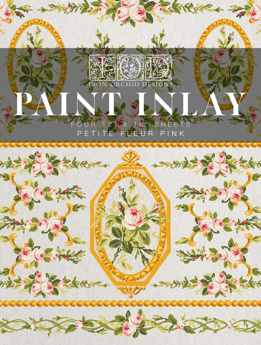 Petite Fleur Pink IOD Paint Inlay by Iron Orchid Design (4) 12 X 16 Sheets - Limited Release